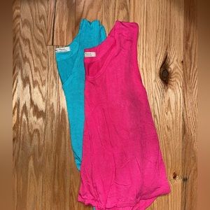 BUNDLE OF 2 FREE PEOPLE WOVEN TANKS - PINK/BLUE (SMALL)